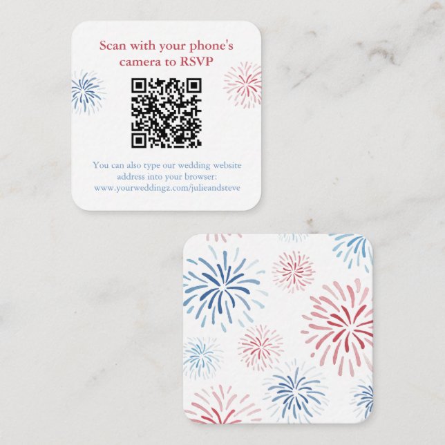 Patriotic Red White Blue QR Code Wedding RSVP Enclosure Card (Front/Back)