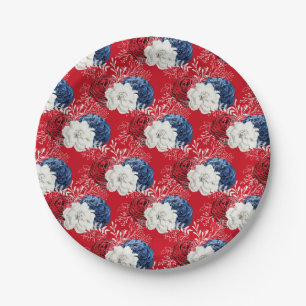 Patriotic Red White Blue Roses Bouquet Paper Plate