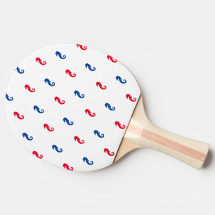 Patriotic red white blue seahorse pattern ping pong paddle