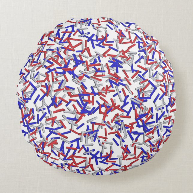 Patriotic Red White Blue Sprinkles Round Cushion (Front)