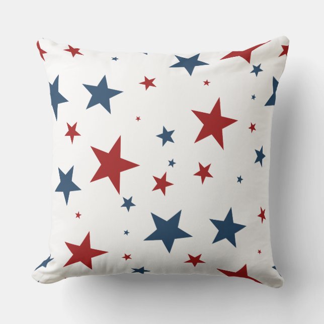 Patriotic Red White Blue Star Pattern Cushion (Front)