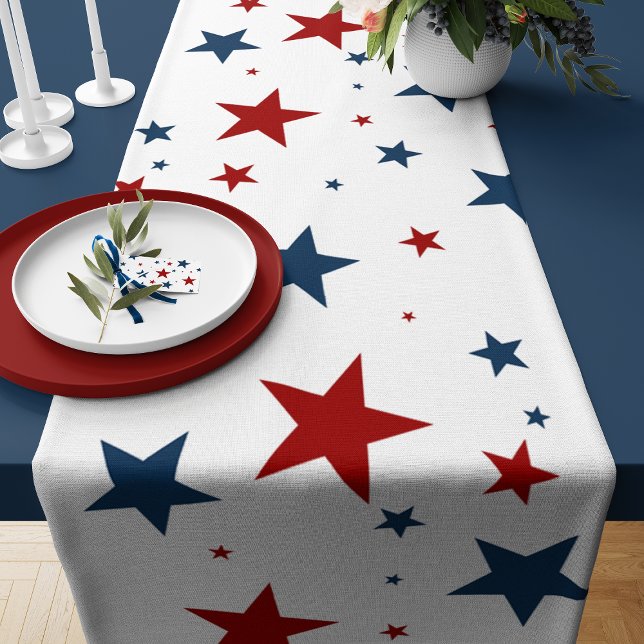 Patriotic Red White Blue Star Pattern Short Table Runner (Patriotic Red White Blue Star Pattern Short Table Runner)