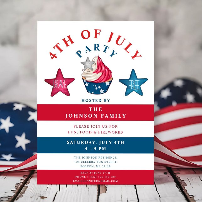 Patriotic Red White & Blue Stars 4th Of July Invitation (Patriotic Red White & Blue Stars 4th Of July Invitation)