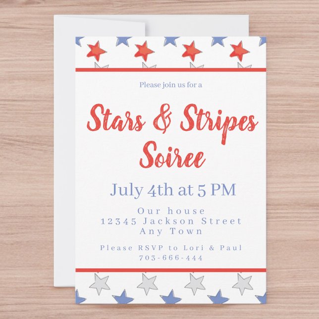 Patriotic Red White Blue Stars 4th  of July Party Invitation (Creator Uploaded)