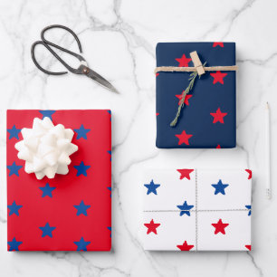 Patriotic red white blue stars american pattern wrapping paper sheet
