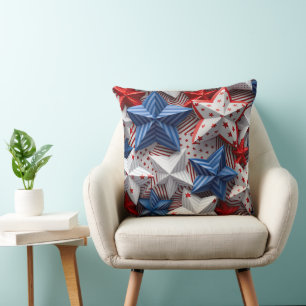 PATRIOTIC RED WHITE BLUE STARS AND STRIPES CUSHION