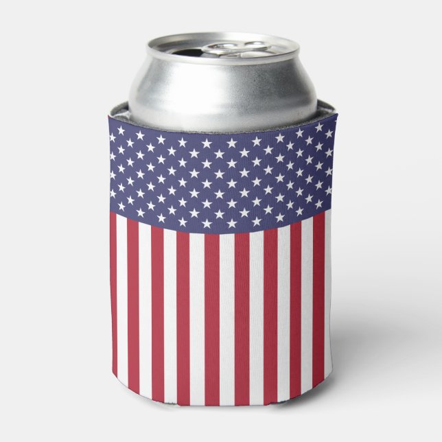 Patriotic Red White Blue Stars And Stripes Flag Can Cooler (Can Front)