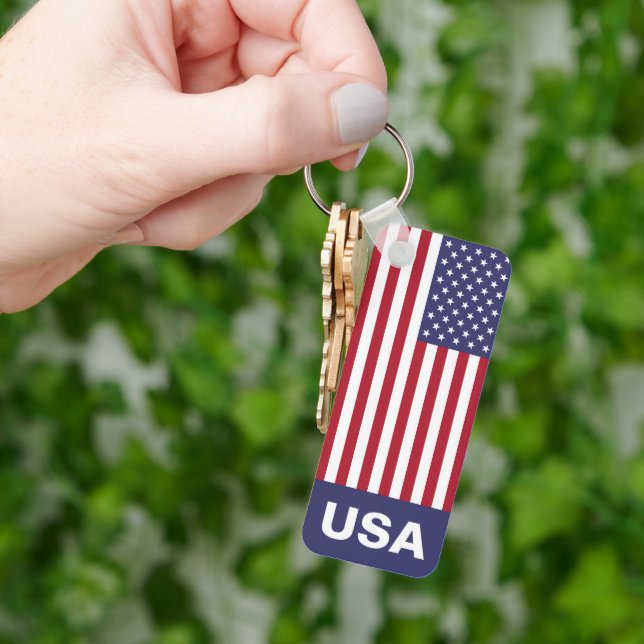Patriotic Red White Blue Stars And Stripes Flag Key Ring (Hand)