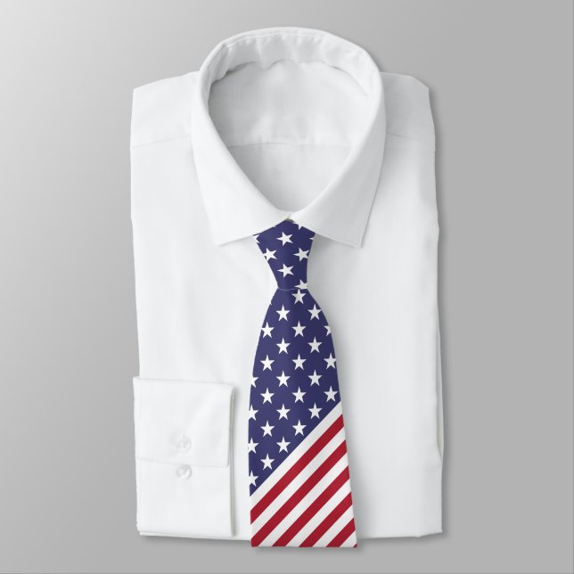 Patriotic Red White Blue Stars And Stripes Flag Tie (Tied)