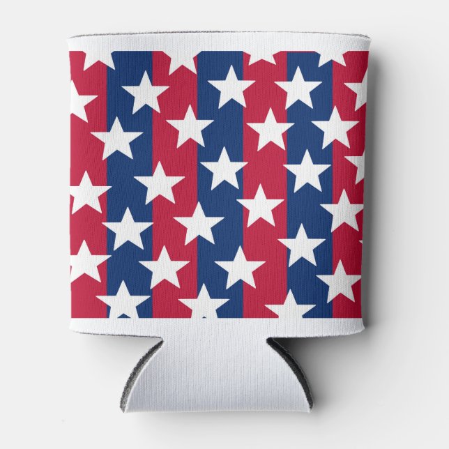 Patriotic Red White Blue Stars  Can Cooler (Front)