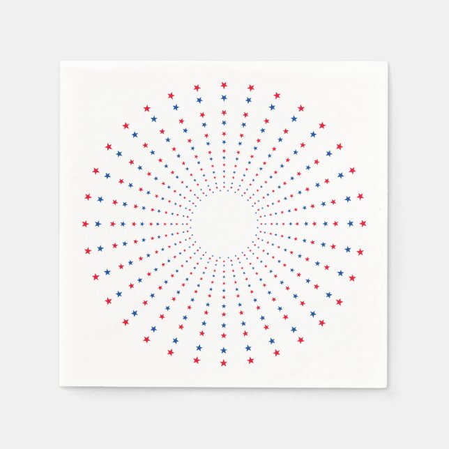 Patriotic red white blue stars fireworks festive napkin (Front)