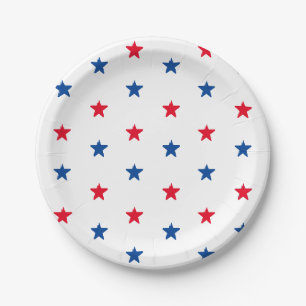 Patriotic red white blue stars fun holiday party paper plate