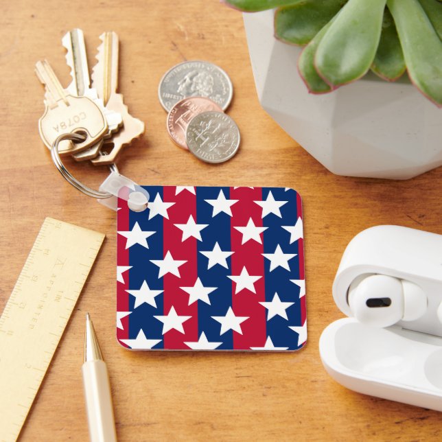 Patriotic Red White Blue Stars Key Ring (Desk)