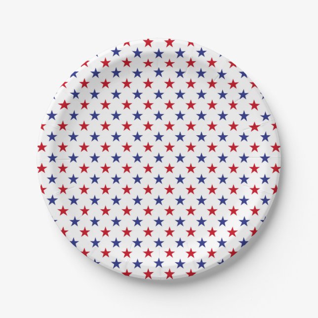 Patriotic Red White Blue Stars Paper Plate (Front)