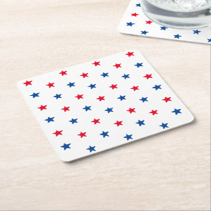 Patriotic red white blue stars pattern 4th of July Square Paper Coaster