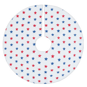 Patriotic red white blue stars pattern Christmas Brushed Polyester Tree Skirt