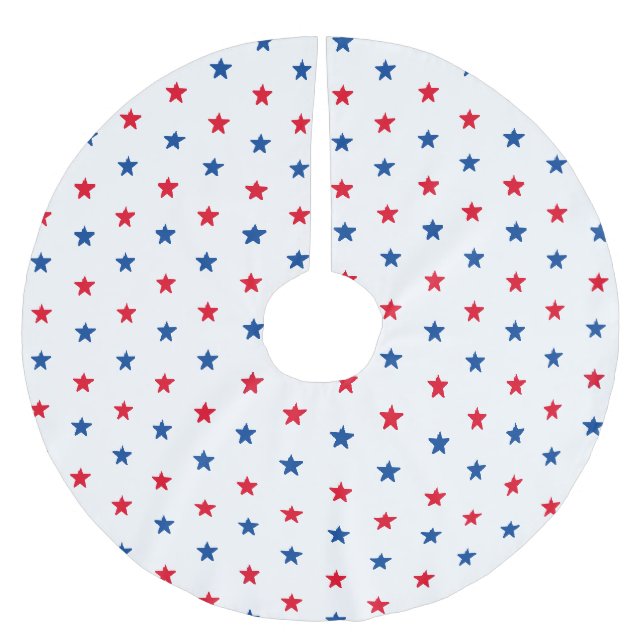 Patriotic red white blue stars pattern Christmas Brushed Polyester Tree Skirt (Front)