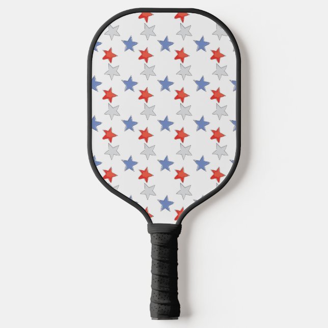 Patriotic Red White Blue Stars Pickleball Paddle (Front)
