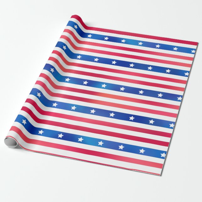 Patriotic Red White Blue Stars Stripes USA America Wrapping Paper (Unrolled)