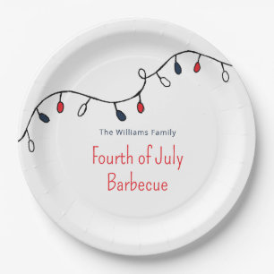 Patriotic Red White Blue String Lights 4th of July Paper Plate