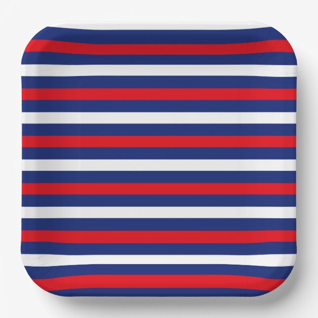 PATRIOTIC RED WHITE BLUE STRIPES PAPER PLATE (Front)