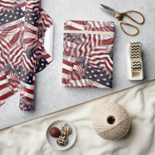 Patriotic Red White Blue Stripes Stars Gift Wrapping Paper