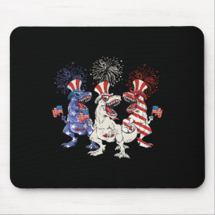 Patriotic Red White Blue T Rex Dinosaur Firework 4 Mouse Pad