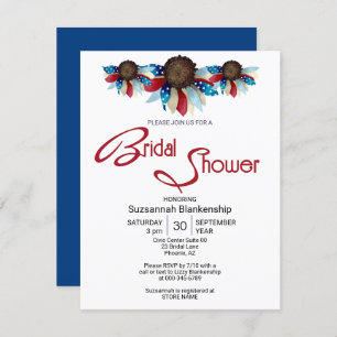 Patriotic Red White Blue Top Border Half Flowers Invitation