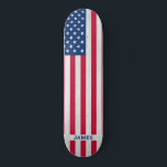 Patriotic Red White Blue USA American Flag Skateboard<br><div class="desc">Show your American pride or give a special gift with this USA American Flag skateboard in a modern red white blue stars and stripes design on grey wood. This united states of america flag skateboard design with stars and stripes in red white and blue is perfect for fourth of July...</div>