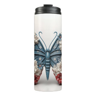 PATRIOTIC RED WHITE BLUE USA BUTTERFLY THERMAL TUMBLER