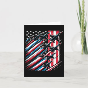 Patriotic Red White Blue Usa Flag Fighter Jets 4th Card