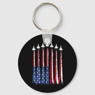 Patriotic Red White Blue Usa Flag Fighter Jets 4th Key Ring