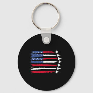 Patriotic Red White Blue Usa Flag Fighter Jets 4th Key Ring