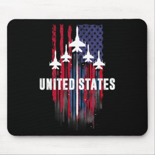 Patriotic Red White Blue Usa Flag Fighter Jets 4th Mouse Pad