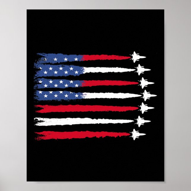 Patriotic Red White Blue Usa Flag Fighter Jets 4th Poster (Front)