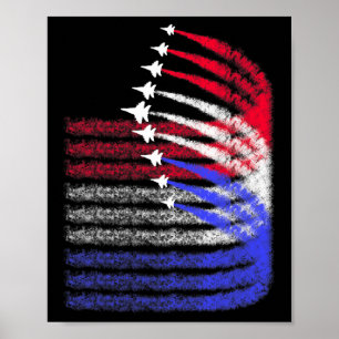 Patriotic Red White Blue Usa Flag Fighter Jets 4th Poster