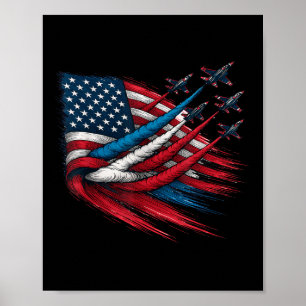 Patriotic Red White Blue Usa Flag Fighter Jets 4th Poster