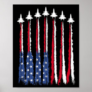 Patriotic Red White Blue Usa Flag Fighter Jets 4th Poster