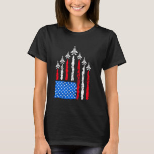 Patriotic Red White Blue USA Flag Fighter Jets 4th T-Shirt