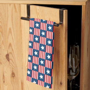 Patriotic Red, White & Blue USA Flag Pattern Tea Towel