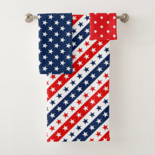 Patriotic Red, White & Blue USA Flag Patterns Bath Towel Set
