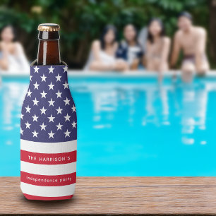 Patriotic Red White Blue USA Flag Personalised Bottle Cooler