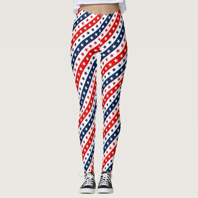 Patriotic Red, White & Blue USA Stars & Stripes Leggings (Front)