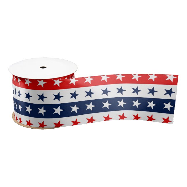 Patriotic Red, White & Blue USA Stars & Stripes  Satin Ribbon (Spool)
