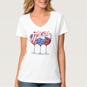PATRIOTIC RED WHITE BLUE USA WINE GLASSES T-Shirt