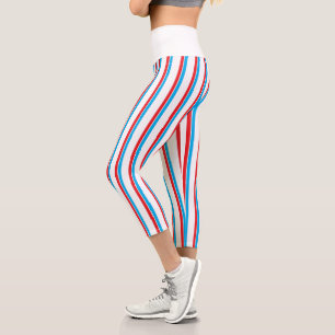 Patriotic Red White Blue Vertical Stripes Capri Leggings