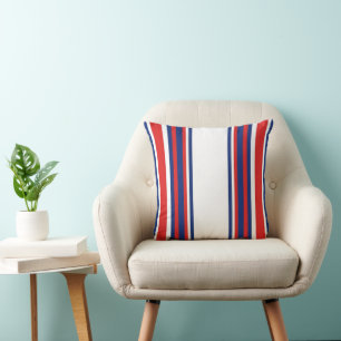 Patriotic Red White Blue Vertical Stripes Pattern Cushion