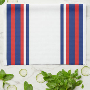 Patriotic Red White Blue Vertical Stripes Pattern Tea Towel