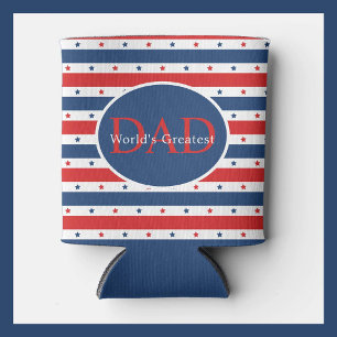 Patriotic red white blue World's Greatest Dad Can Cooler