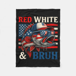 Patriotic Red White Bruh America Fish Fishing 4th Fleece Blanket